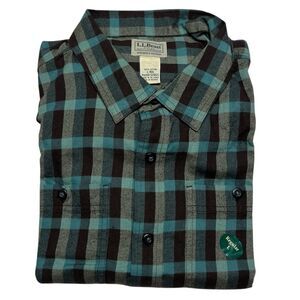New LL Bean Flannel Shirt Mens XL Slightly Fitted Blue Brown Plaid